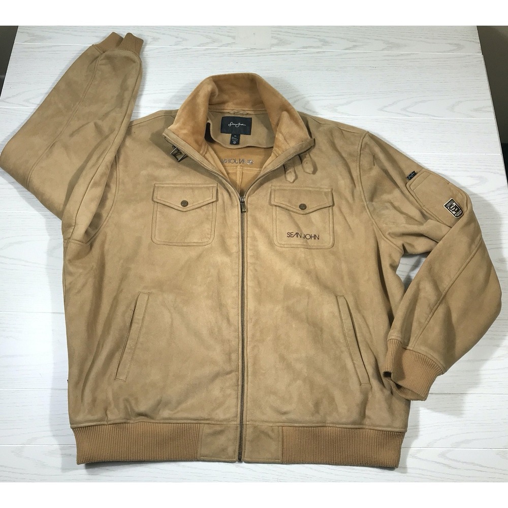 Vintage Sean John Bomber Jacket Mens 3XL Brown Faux Suede Full Zip Hip Hop Y2K